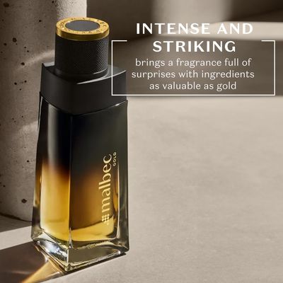 Malbec Exquisite Gold Eau de Toilette By O Boticrio, Cologne For Men Long Lasting Men's Fragrance, French Oak Barrel-Aged Red Wine &amp; Amber Scent, 3.4 Ounce