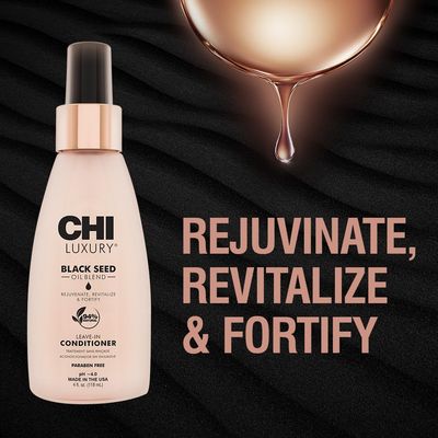 CHI Luxury Black Seed Oil Leave-In Conditioner, Moisturizing Treatment To Strengthen Hair, Thermal Protectant, Sulfate, Paraben &amp; Gluten-Free, 4 Oz