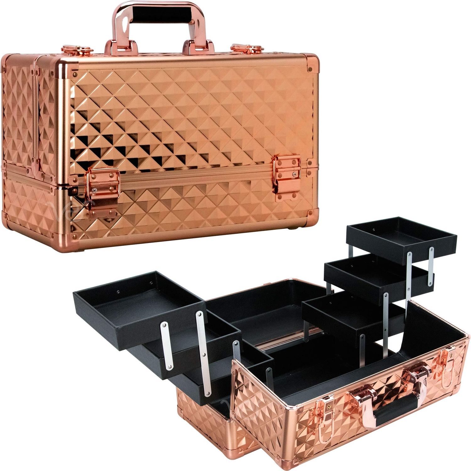 Ver Beauty 6-Tiers VP001 Accordion Trays Professional Cosmetic Makeup Train Case, Rose Gold Diamond