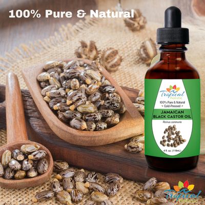 Tropical Holistic 100% Pure Jamaican Black Castor Oil 4 oz - Premium Natural Black Castor Oil for Hair Growth, Beard, Eyelashes, Edges, Scalp Grease, Dandruff, and Eyebrows