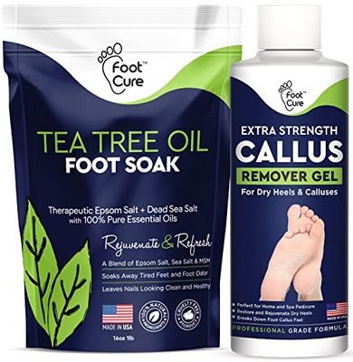 Tea Tree Foot Soak &amp; Callus Remover Gel Kit - Extra Strength Callus Remover Gel &amp; Foot Soak With Epsom Salts For Calluses, Dry Cracked Heels, Toenail - Pedicure for Tired Feet