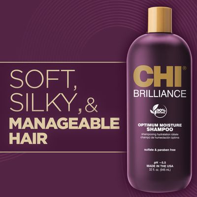 CHI Deep Brilliance Optimum Moisture Shampoo, With Olive &amp; Monoi Oil To Hydrate Hair, Sulfate, Paraben, &amp; Cruelty-Free, 32 Oz