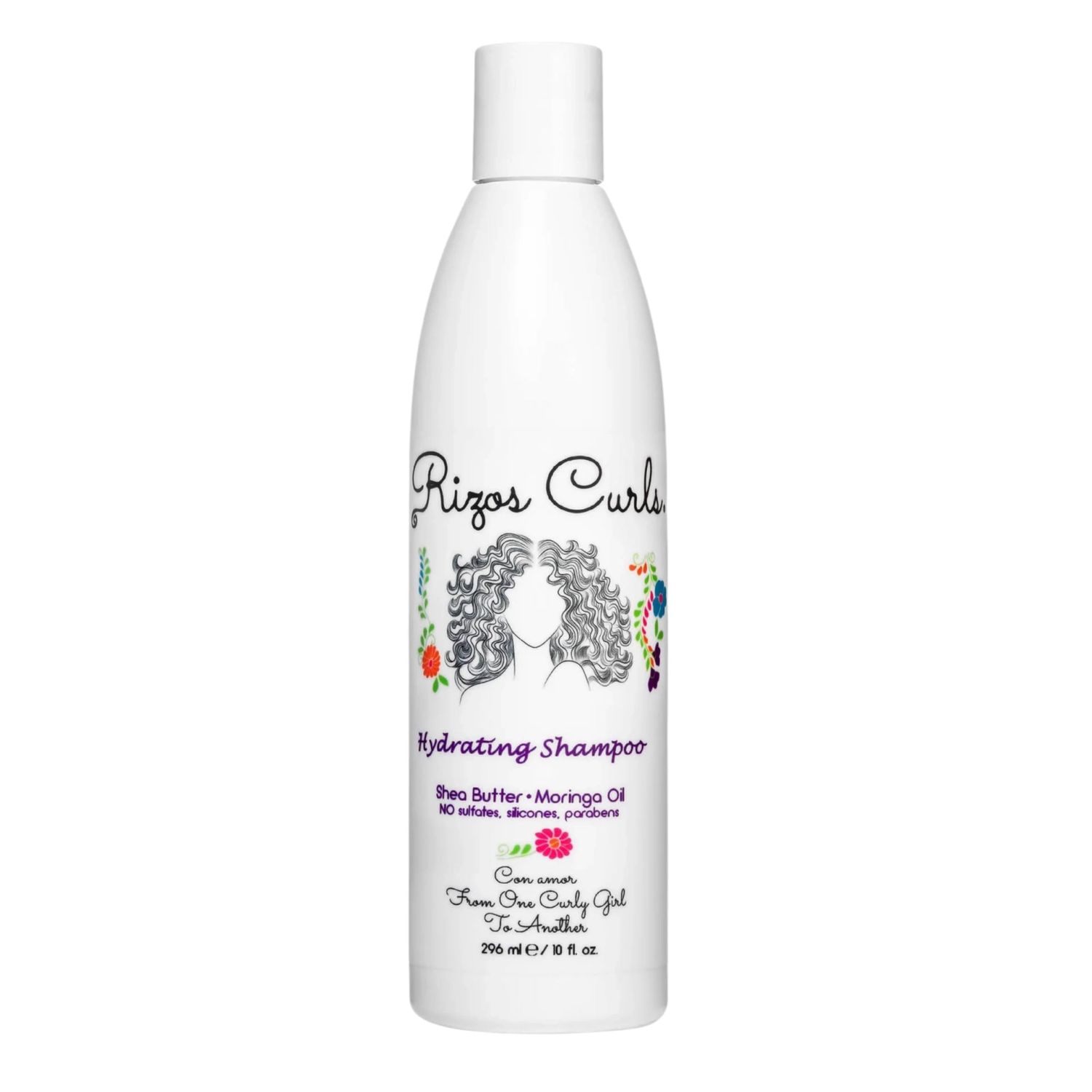 Rizos Curls Hydrating Shampoo, Gently Cleanse, Deeply Moisturizes &amp; Nourishes Scalp, Soft &amp; Healthy Hair from Shea Butter &amp; Moringa Oil, For All Hair Types 1a - 4c, 10 oz