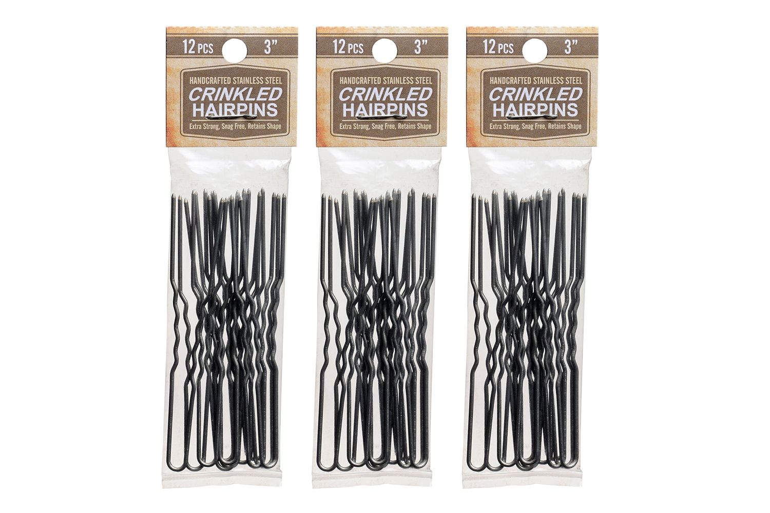 Amish Valley Products Hairpins 36 Count Crinkled Heavy Duty Stainless Steel Handmade Hair Pin Use in place of Hair Clips Barrettes Bobby Pins Snag-less (3 Inch, Stainless Steel)