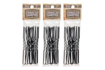 Amish Valley Products Hairpins 36 Count Crinkled Heavy Duty Stainless Steel Handmade Hair Pin Use in place of Hair Clips Barrettes Bobby Pins Snag-less (3 Inch, Stainless Steel)