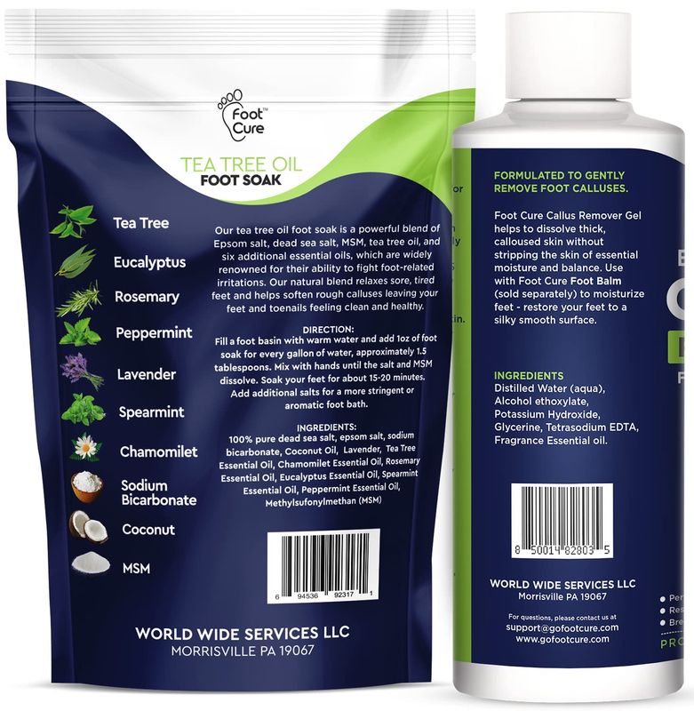 Tea Tree Foot Soak &amp; Callus Remover Gel Kit - Extra Strength Callus Remover Gel &amp; Foot Soak With Epsom Salts For Calluses, Dry Cracked Heels, Toenail - Pedicure for Tired Feet