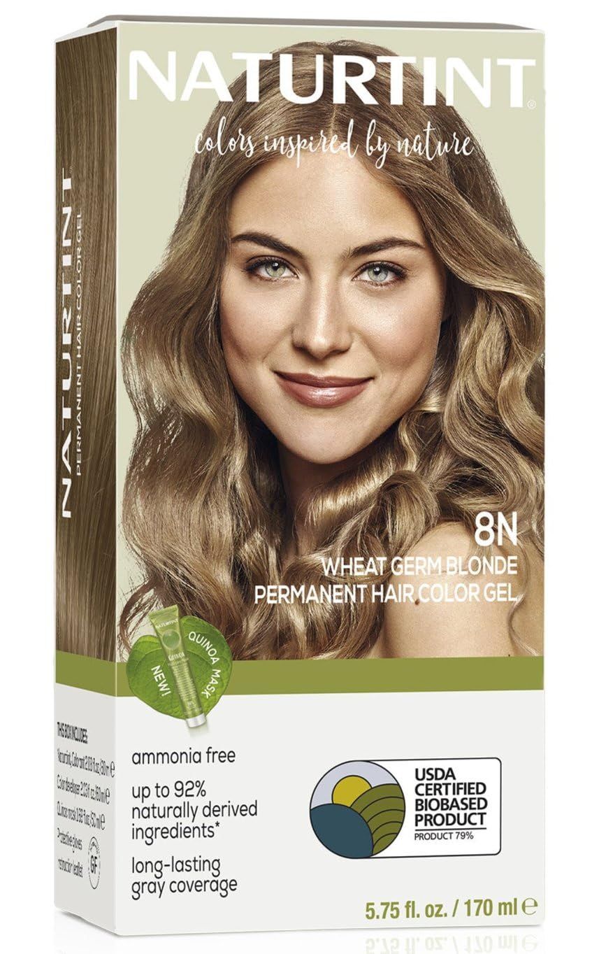 Naturtint 8N Wheat Germ Blonde Permanent Hair Color (Pack of 1), Ammonia Free, Vegan, Cruelty Free, up to 100% Gray Coverage, Long Lasting Results (Packaging may vary)