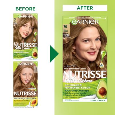 Garnier Hair Color Nutrisse Nourishing Creme, 70 Dark Natural Blonde (Almond Crme) Permanent Hair Dye, 1 Count (Packaging May Vary)