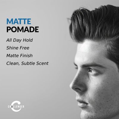 Challenger Mens Matte Cream Pomade | Natural Shine Free Finish Product | Clean &amp; Subtle Scent | Medium Firm Hold &amp; Travel Friendly | 3oz