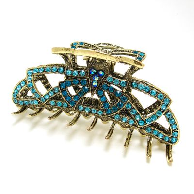 beautyxyz Rhinestone Metal Claw Hair Clip for Womens, blue, X-Large