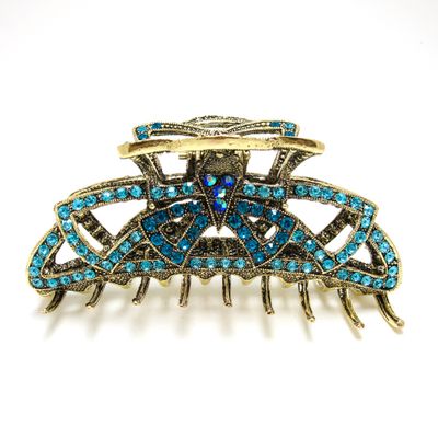 beautyxyz Rhinestone Metal Claw Hair Clip for Womens, blue, X-Large