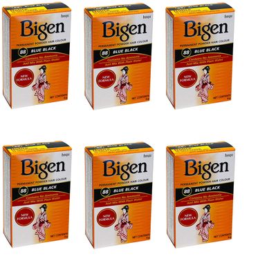 Bigen Powder Hair Color #88 Blue Black (6 Pack)