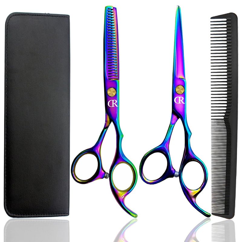 Professional Hair Cutting Shears Set,6 Inch Barber Hair Cutting Scissors Kit,Hairdressing Thinning Shears for Hair Cutting,Sharp Blades Haircut Scissors Kit for Women/Men/Kids (Rainbow)