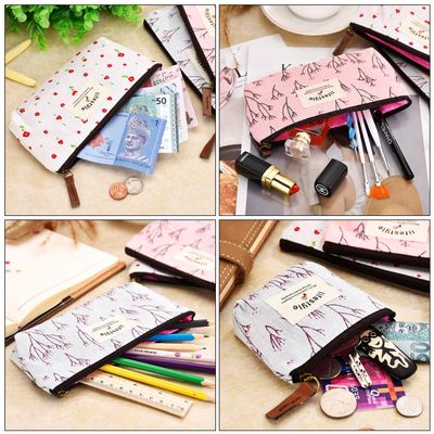 TecUnite Pack of 6 Pencil Case Countryside Flower Cosmetic Makeup Bag Cute Floral Canvas Zipper Pencil Pen Cases Multifunctional Fabric Cosmetic Makeup Bag Coin Bag