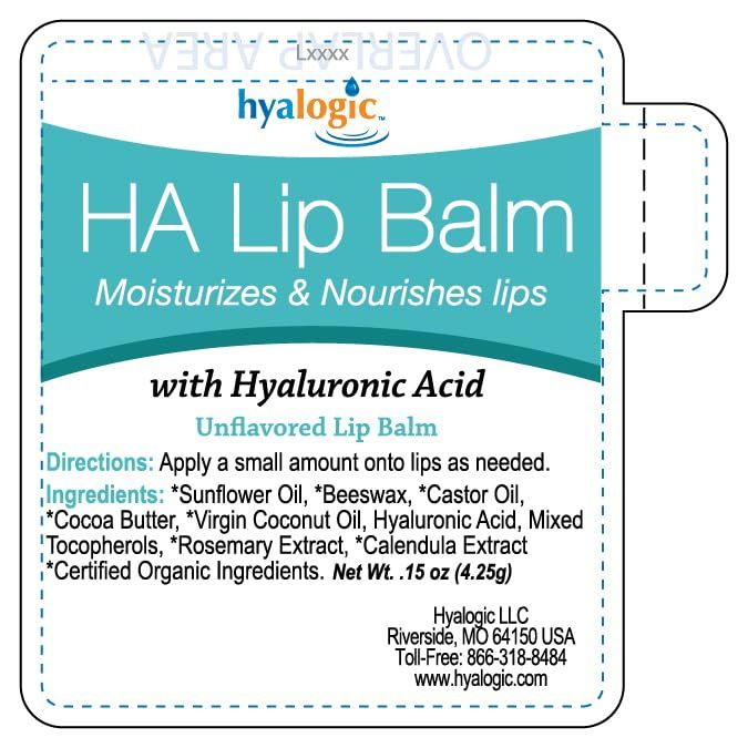 Hyalogic HA Lip Balm - Hyaluronic Acid &amp; Organic, Natural Coconut Oil - Soothes Dry, Chapped Lips - Plumping, Moisturizing &amp; Nourishing - Unflavored - Fragrance &amp; Dye Free - 4.25g - 1 Stick