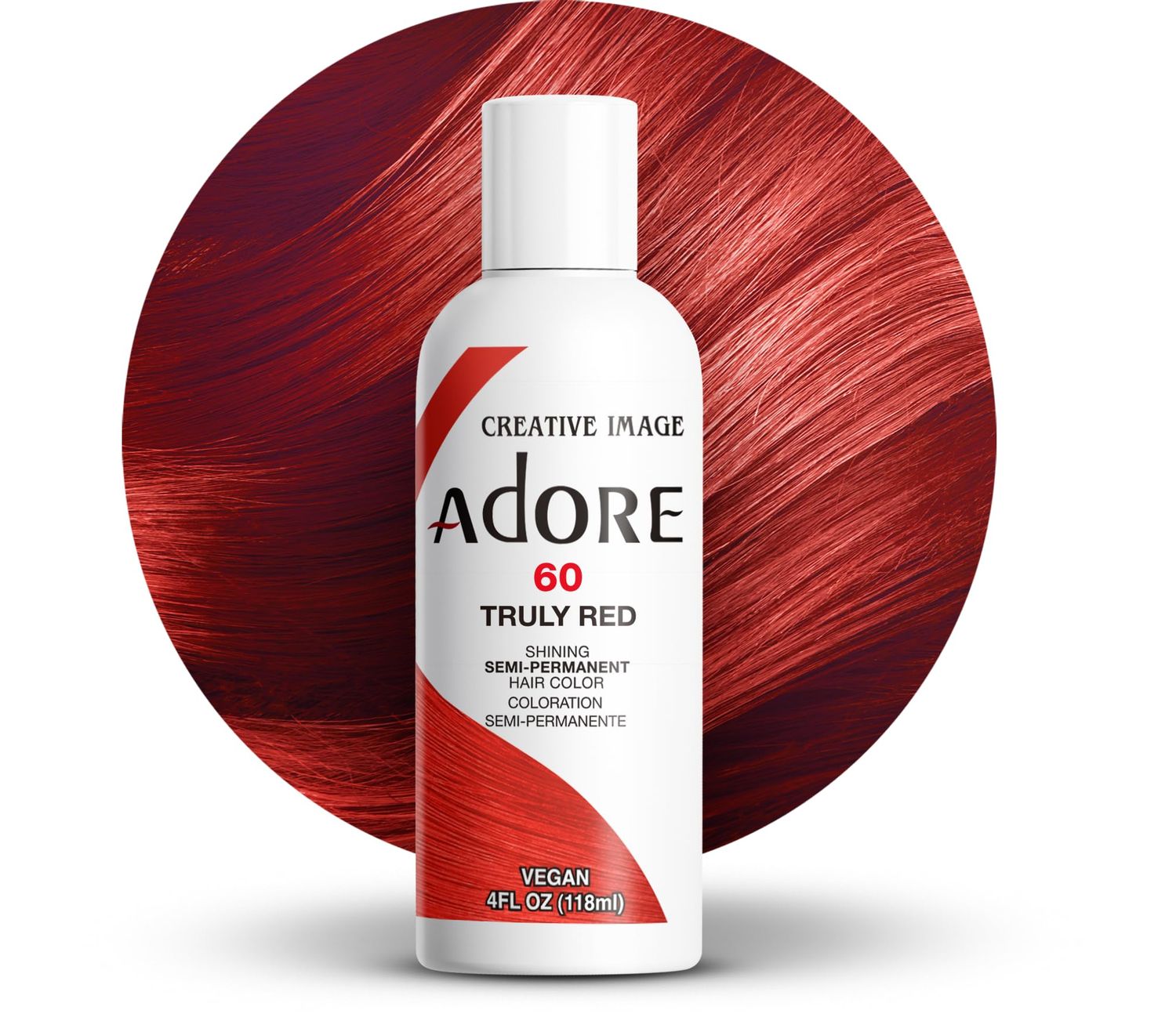 Adore Semi Permanent Hair Color - Vegan and Cruelty-Free Red Hair Dye - 4 Fl Oz - 060 Truly Red (Pack of 1)