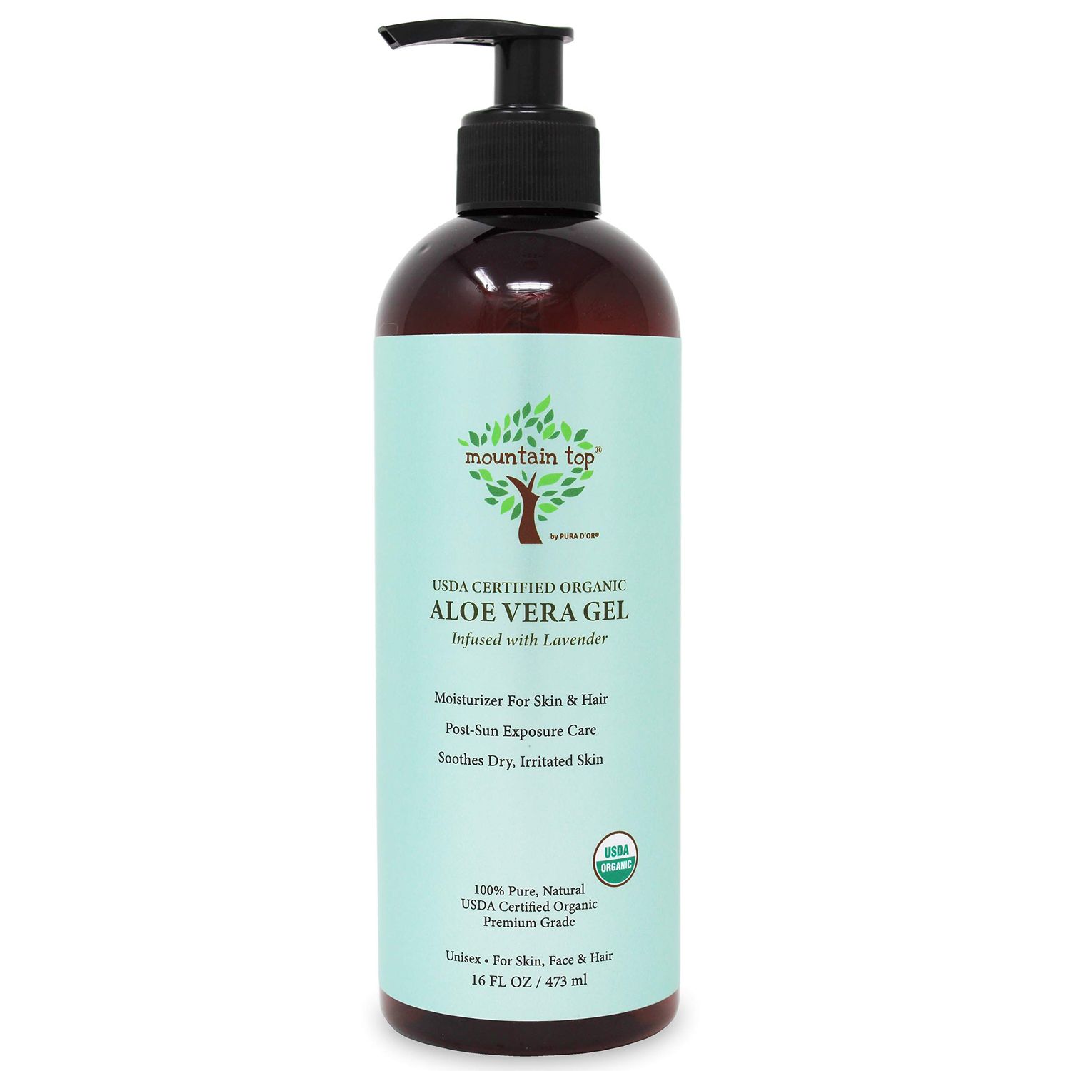MOUNTAIN TOP Organic Aloe Vera Gel (16 fl oz / 473 mL) USDA Certified 100% Pure &amp; Natural - For Extremely Dry &amp; Itchy Skin