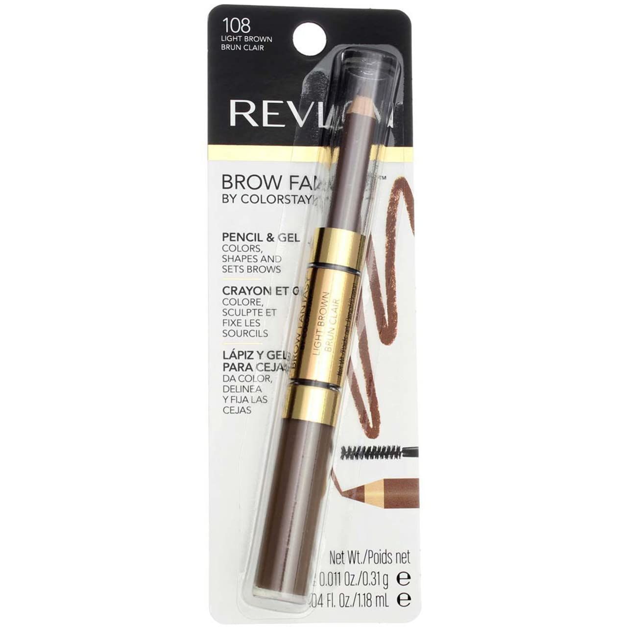 Revlon Brow Fantasy Pencil &amp; Gel, Light Brown [108], 0.04 oz