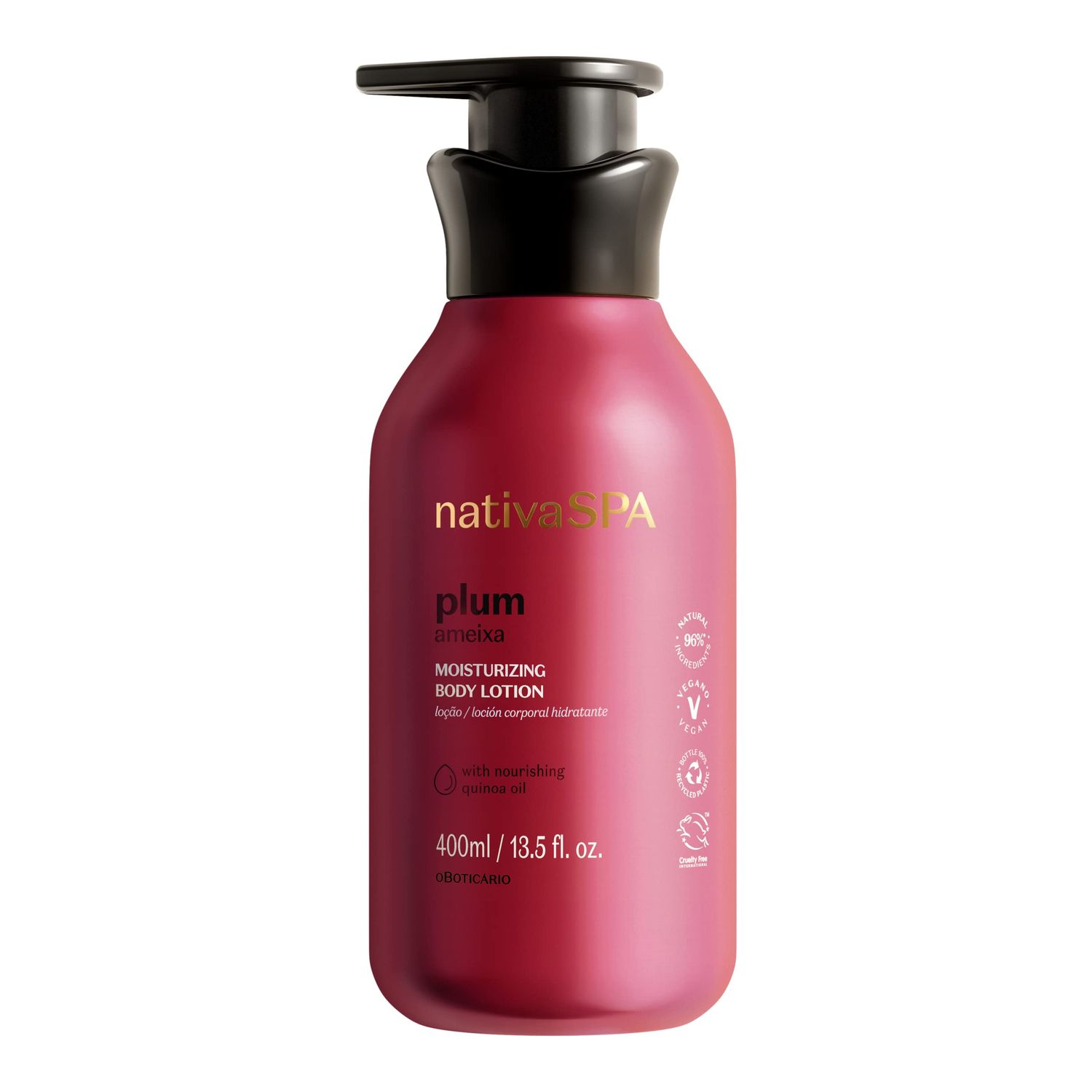 Nativa SPA by O Boticrio, Plum Moisturizing Body Lotion, Fragranced Moisturizer Enriched with Purified Quinoa Drops to Boost Hydration, 13.5 Ounce