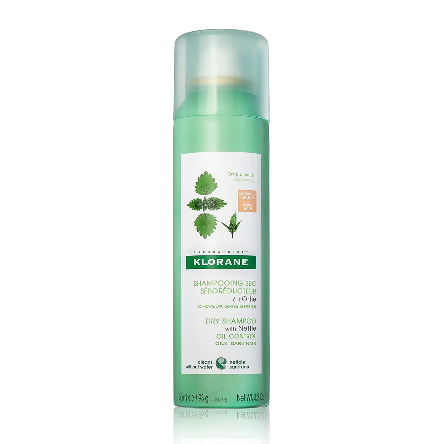 Klorane Dry Shampoo With Nettle and Natural Tint, Nettle for Brunette, Oily Hair and Scalp, Regulates Oil Production, Paraben &amp; Sulfate-Free, 3.2 oz (Pack of 1)
