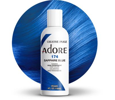 Adore Semi Permanent Hair Color - Vegan and Cruelty-Free Blue Hair Dye - 4 Fl Oz - 174 Sapphire Blue (Pack of 1)