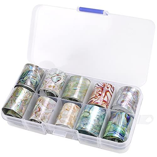 WOKOTO 10 Rolls Shell Pattern Starry Sky Nail Transfer Foil Stickers Wraps Transfer Decals Foil For Nails Art (1.0inchs*39.4inchs / 2.5cm*100cm)