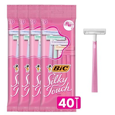 BIC Silky Touch Women&#39;s Disposable Razors, With 2 Blades, Pretty Pastel Razor Handles, 40 Count Value Pack of Womens Razors