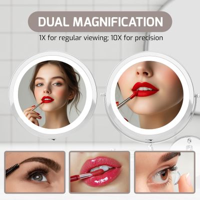 OVENTE 9" Lighted Wall Mount Makeup Mirror with 1X/10X Magnification, Cordless Double Sided Magnifying Round Vanity Mirror, 360 Swivel Design, Extendable and Folding Arm, Polished Chrome MFW85CH1X10X