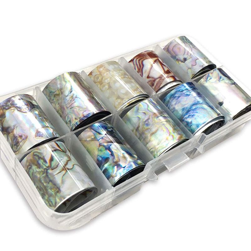 WOKOTO 10 Rolls Shell Pattern Starry Sky Nail Transfer Foil Stickers Wraps Transfer Decals Foil For Nails Art (1.0inchs*39.4inchs / 2.5cm*100cm)