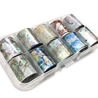WOKOTO 10 Rolls Shell Pattern Starry Sky Nail Transfer Foil Stickers Wraps Transfer Decals Foil For Nails Art (1.0inchs*39.4inchs / 2.5cm*100cm)