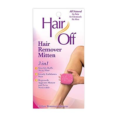 Hair Off Hair Remover Mitten - All-Natural, Painless &amp; Chemical Free - Full Body Hair Removal - Slows &amp; Lessens Regrowth - Exfoliates Skin (3 Mittens Per Box)
