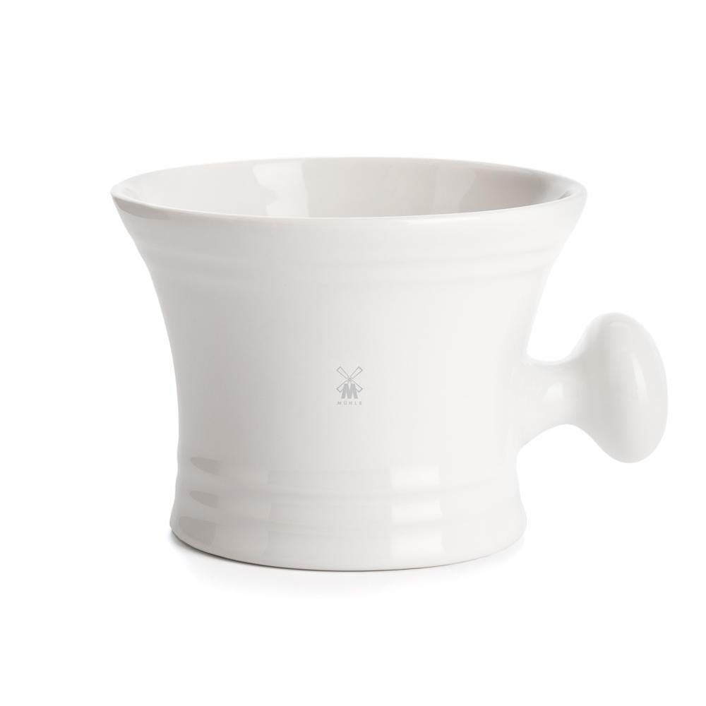 MUHLE White Porcelain Platinum Rim Shaving Mug - Shave Dish Accessory for Soaps and Creams, Modern White Design
