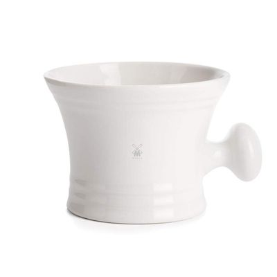MUHLE White Porcelain Platinum Rim Shaving Mug - Shave Dish Accessory for Soaps and Creams, Modern White Design