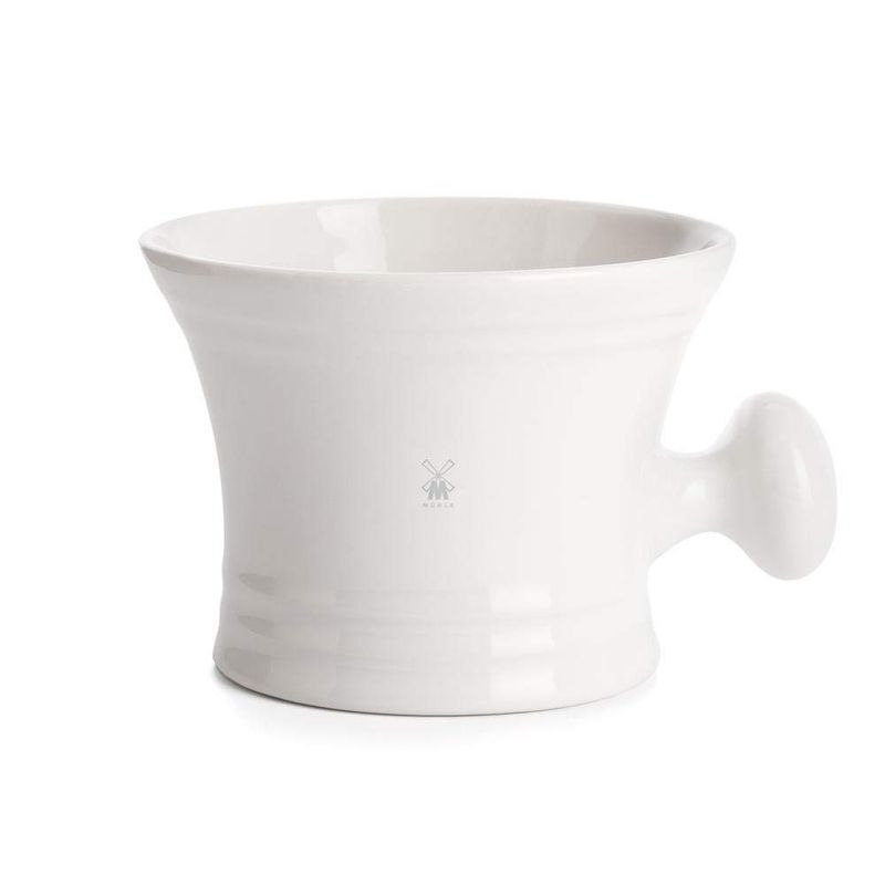 MUHLE White Porcelain Platinum Rim Shaving Mug - Shave Dish Accessory for Soaps and Creams, Modern White Design