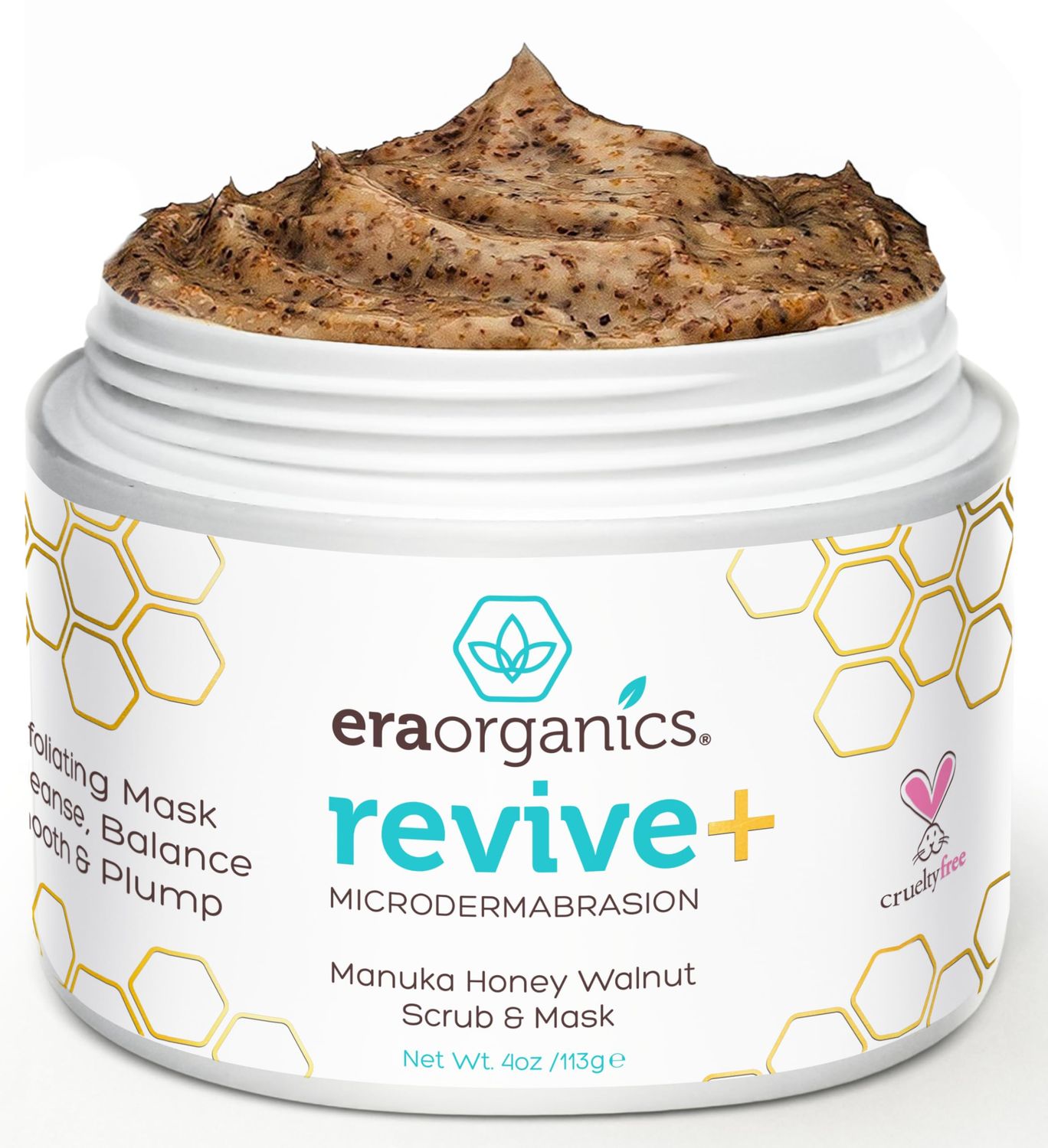 Era Organics Microdermabrasion Facial Scrub &amp; Face Exfoliator - Spa Quality Exfoliating Mask with Manuka Honey Plus Walnut for Blackheads, Buildup, Wrinkles 4oz