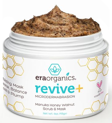 Era Organics Microdermabrasion Facial Scrub &amp; Face Exfoliator - Spa Quality Exfoliating Mask with Manuka Honey Plus Walnut for Blackheads, Buildup, Wrinkles 4oz