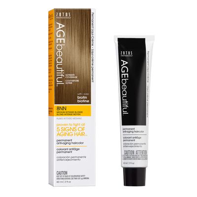 AGE beautiful Permanent Hair Color Dye Liqui Creme | 100% Gray Coverage | Anti-Aging Haircolor | Biotin for Thicker, Fuller Hair | Professional Salon Coloring | 8NN Medium Intense Blonde