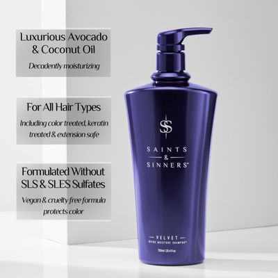 Saints &amp; Sinners Award-Winning Velvet Divine Moisture Shampoo for Dry, Damaged, Colored Treated Hair - Repair, Replenish, Renew, Add Shine