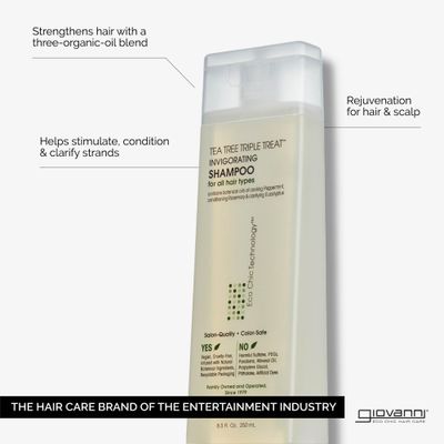 GIOVANNI Tea Tree Triple Treat Invigorating Shampoo - Cooling Peppermint, Eucalyptus &amp; Rosemary, Helps Strengthen &amp; Rejuvenate Hair &amp; Scalp, Salon Quality, Paraben Free, Tea Tree Shampoo - 24 oz
