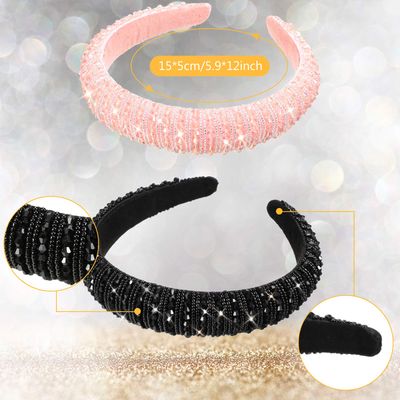 Syhood 5 Pcs Rhinestone Padded Headband Valentines Crystal Diamond Beaded Bling Glitter Headband Wide Edge Headwear Rhinestone Embellished Headpiece Gift Wedding Hair Accessory(Mixed Color)