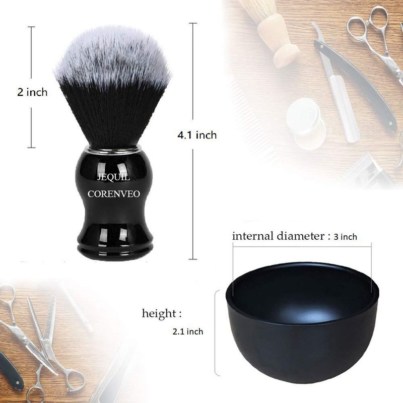 Je&amp;Co Men's Shaving Brush Set, 3 in 1 Synthetic Shaving Brush with Acrylic Stand and Steel Bowl