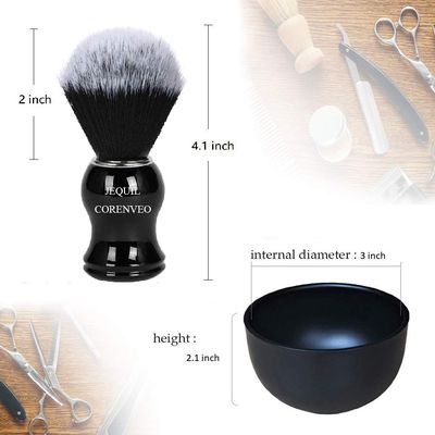 Je&amp;Co Men's Shaving Brush Set, 3 in 1 Synthetic Shaving Brush with Acrylic Stand and Steel Bowl