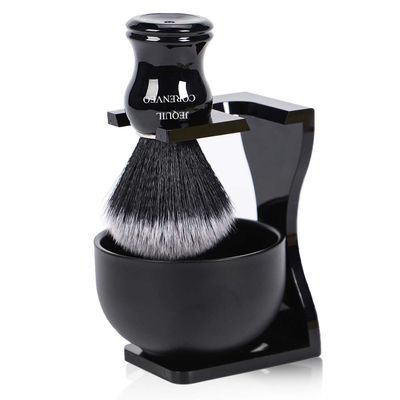 Je&amp;Co Men&#39;s Shaving Brush Set, 3 in 1 Synthetic Shaving Brush with Acrylic Stand and Steel Bowl
