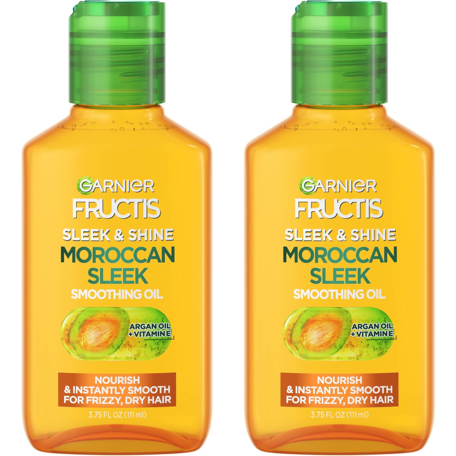 Garnier Fructis Sleek &amp; Shine Moroccan Sleek Smoothing Oil for Frizzy, Dry Hair, Argan Oil, 3.75 Fl Oz, 2 Count (Packaging May Vary)