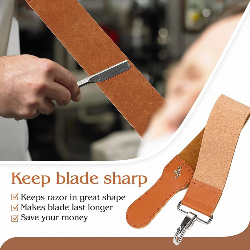GOTOTOP Genuine Leather Strop Strap Barber Straight Folding Knife Shave Sharpener Sharpening Belt Straight Sharpening Kit