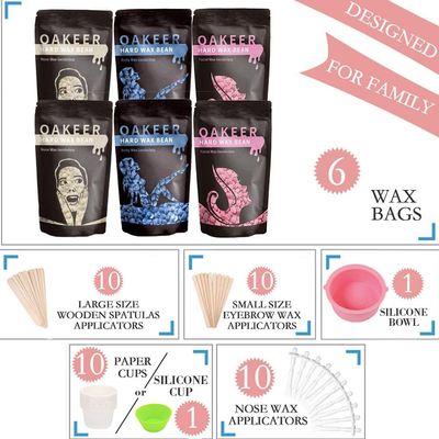 Oakeer Waxing Kit Women Men Wax Warmer Hair Removal at Home with 6 Bags Beans Body Waxing for Eyebrows Nose Cheeks Arms Bikinis Legs 62 Accessories