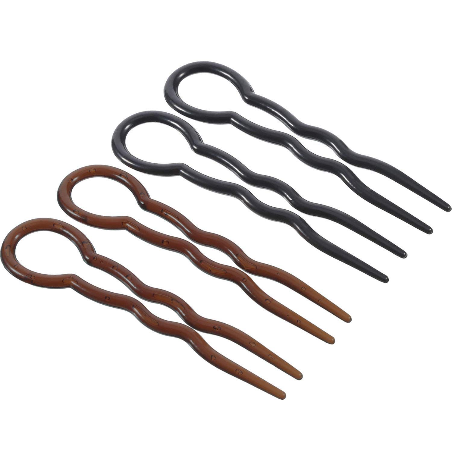 Bememo 20 Pieces Grip Hair Pins for Thick Hair U Shaped Hair Pin French Simple Fast Spiral Hair Braid Twist Styling Clip Pin for Lady Women, Black and Brown