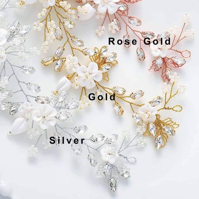 Unicra Bride Flower Wedding Hair Vine Pearls Bridal Hair Piece Crystal Hair Accessories for Women and Girls (Silver)