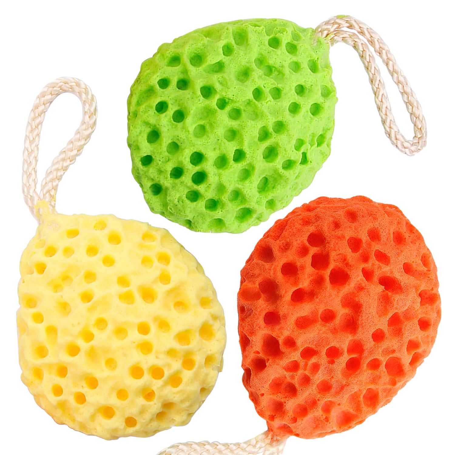 3 Pack Natural Bath Sponges, Loofah Shower Sponge Body Scrubber Exfoliating Cleaning Body Sponge for Men Women Kids