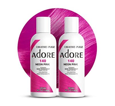 Adore Semi Permanent Hair Color - Vegan and Cruelty-Free Pink Hair Dye - 4 Fl Oz - 140 Neon Pink (Pack of 2)